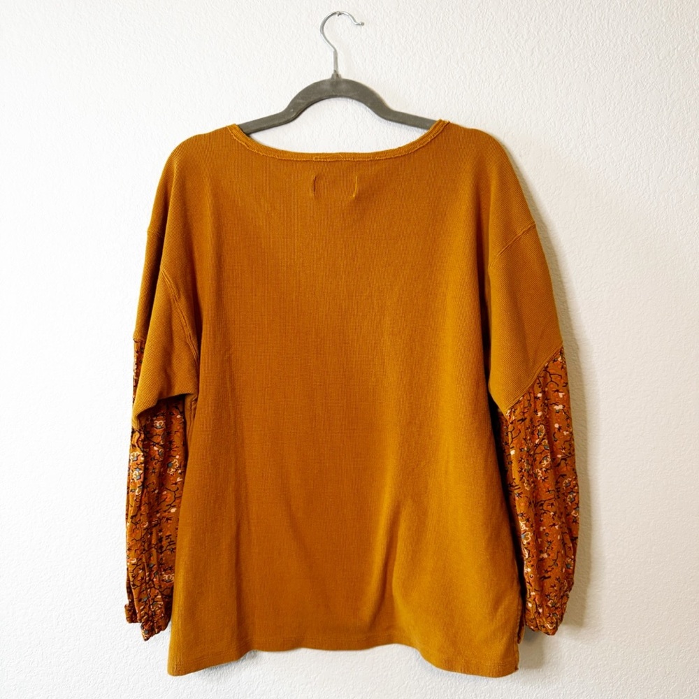 Anthropologie Waffle Knit Floral Printed Sleeve Annette Top Women’s Size Small - Picture 4 of 13